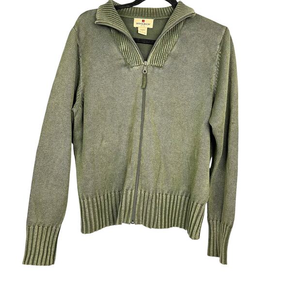 WOOLRICH Women’s Zip Front Cotton/Ramie Cardigan  Lg  Retro Grunge Fall Preppy - Picture 1 of 9